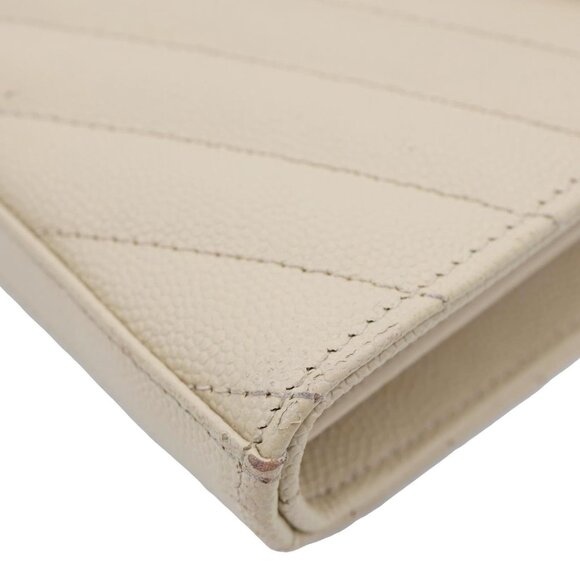 YVES SAINT LAURENT  Envelope Grain De Poudre Chevron Leather Wallet On Chain Bei - Picture 7 of 12